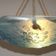 French Art Deco Degué Ice Blue Hexagonal Glass Pendant Ceiling Light
