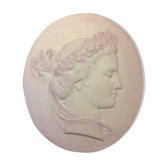 Former medallion portrait antique woman in plaster vintage wall decoration