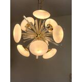 Contemporary Triedro and White Murano Glass Sputnik Gold Chandelier
