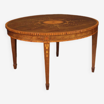 English table from the 1950s inlaid in Louis XVI style