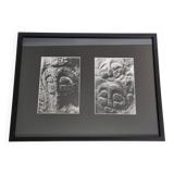 Vintage framed silver prints, petroglyphs of Easter Island, ethnological mission from 1970