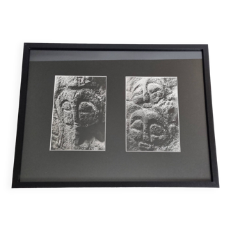 Vintage framed silver prints, petroglyphs of Easter Island, ethnological mission from 1970