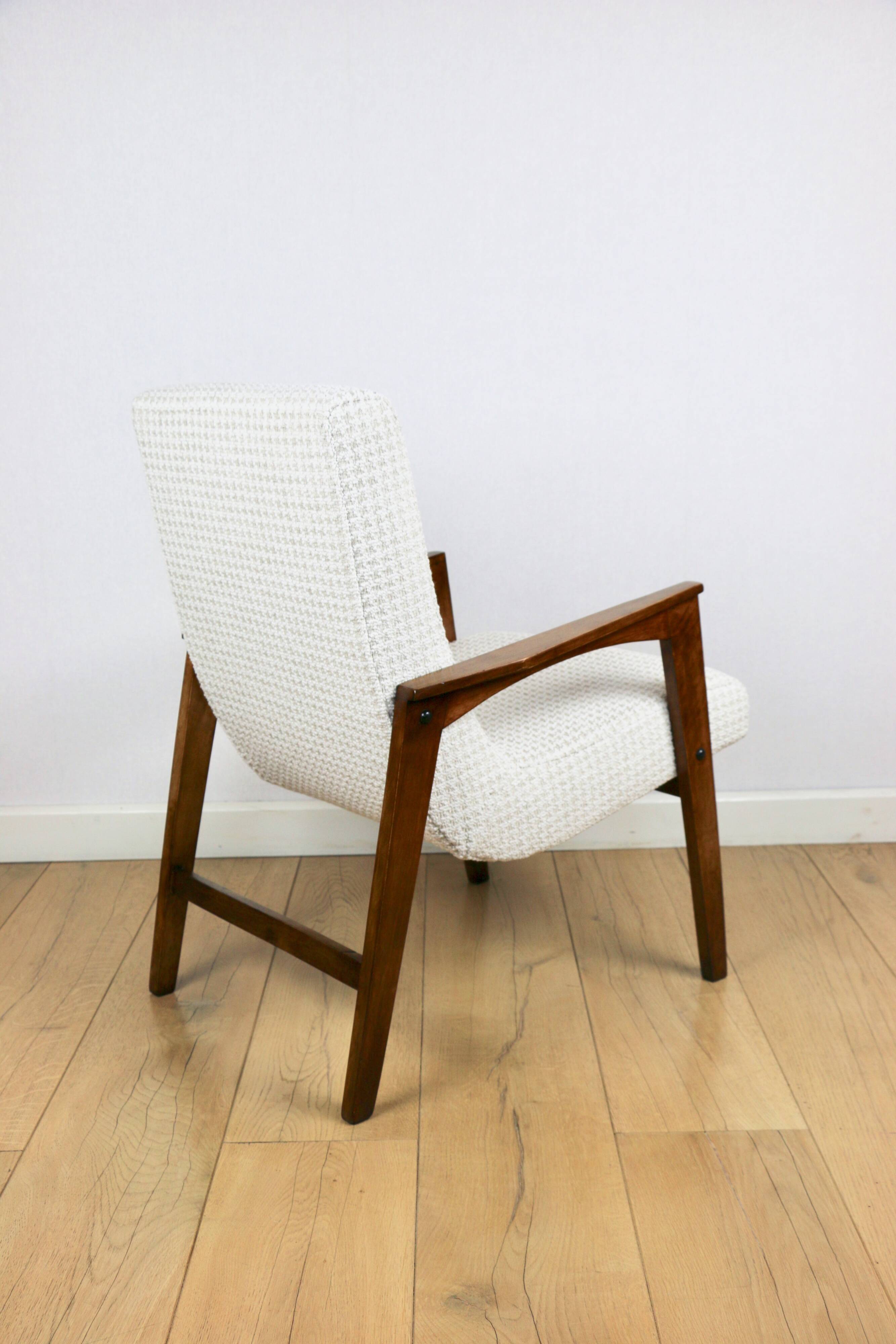 Vintage loft armchair herringbone natural fabric model from the 70s