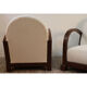 Pair of modernist armchairs in wood and buckle fabric, 1940