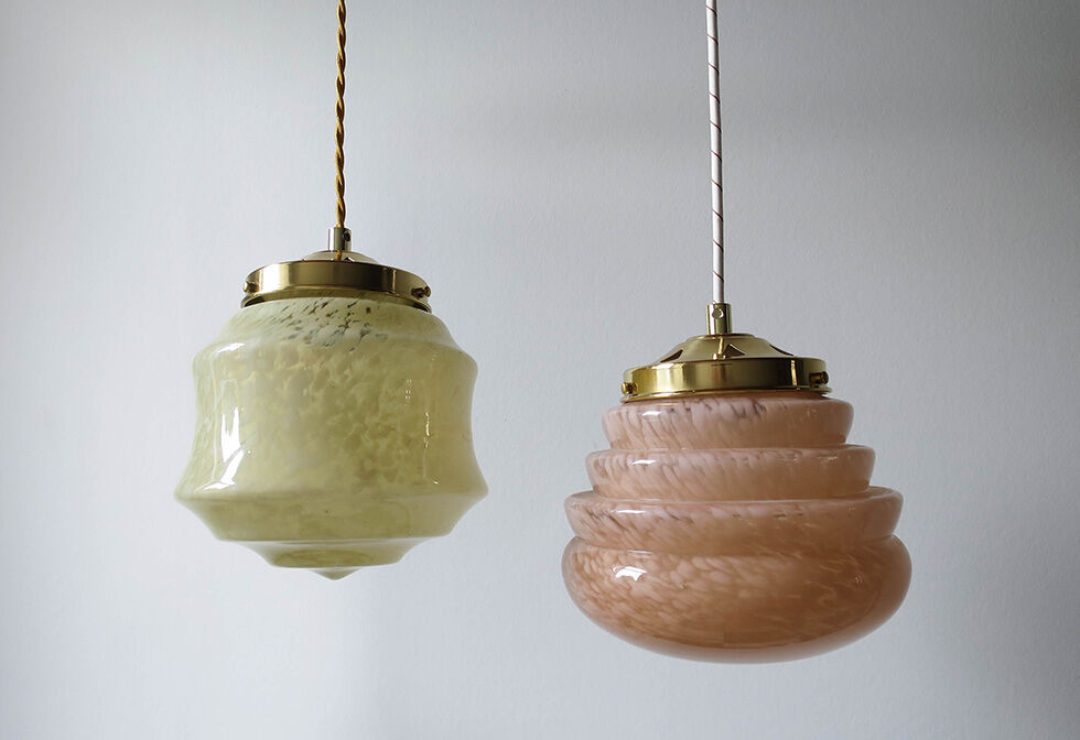 Brass opaline hanging lamp