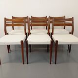 Set of 6 vintage Scandinavian chairs in teak and bouclette fabric from the 60s
