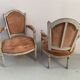Pair of Louis XVI style armchairs in patinated beech, 19th century