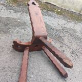 Brutalist carved wood tripod chair stool