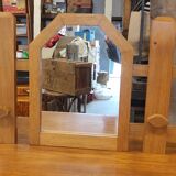 Vintage wooden coat rack with modernist design mirror 4 hooks