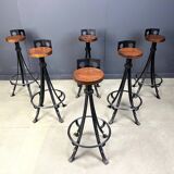 Vintage brutalist wrought iron bar stools, 1970s - set of 6