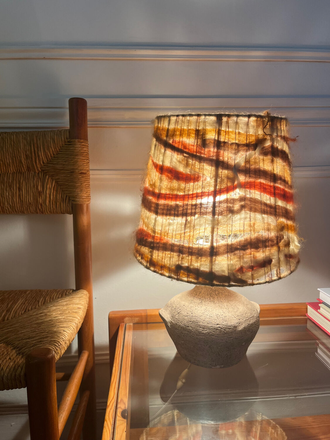 Vintage wool lampshade lamp