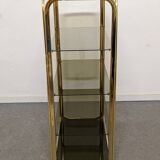 Hollywood Regency gilt metal and smoked glass shelf, Italy circa 1970
