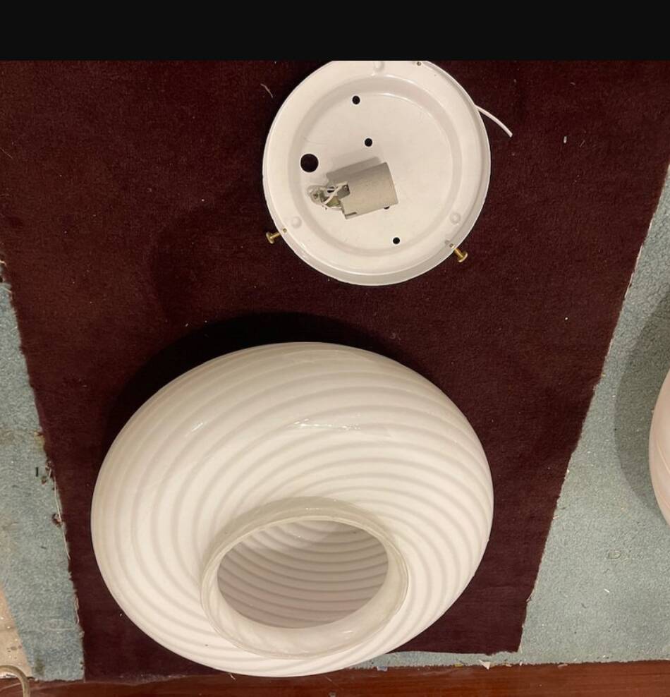 Murano Glass White Swirl Flushmounts Set of 2