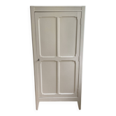 Vintage Parisian wardrobe painted in linen white, one door, three shelves