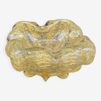 Empty pocket, Murano, Archimedes Seguso, yellow, gold, bubbled, stylized flower-forming, blown glass, Italy