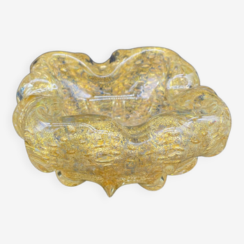 Vide poche, Murano, Archimède Seguso, jaune, or, bullé, formant fleur stylisé, verre soufflé, Italie