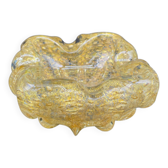 Empty pocket, Murano, Archimedes Seguso, yellow, gold, bubbled, stylized flower-forming, blown glass, Italy