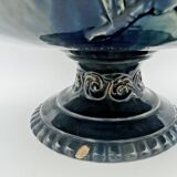 Large footed bowl in green and blue glazed ceramic