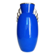 Belgian Art Deco blue vase with metallic lustre, stepped handles, 1930s