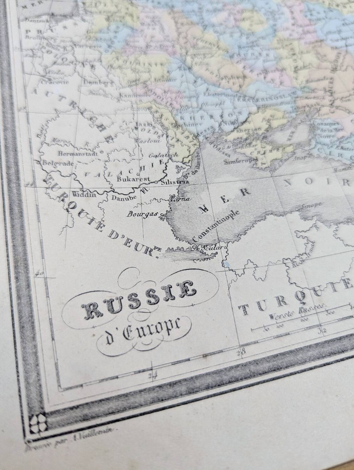 Russia, old map, printed in 1852.