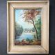 Painting Oil on Wood Bucolic Landscape Signed Louis Andrey
