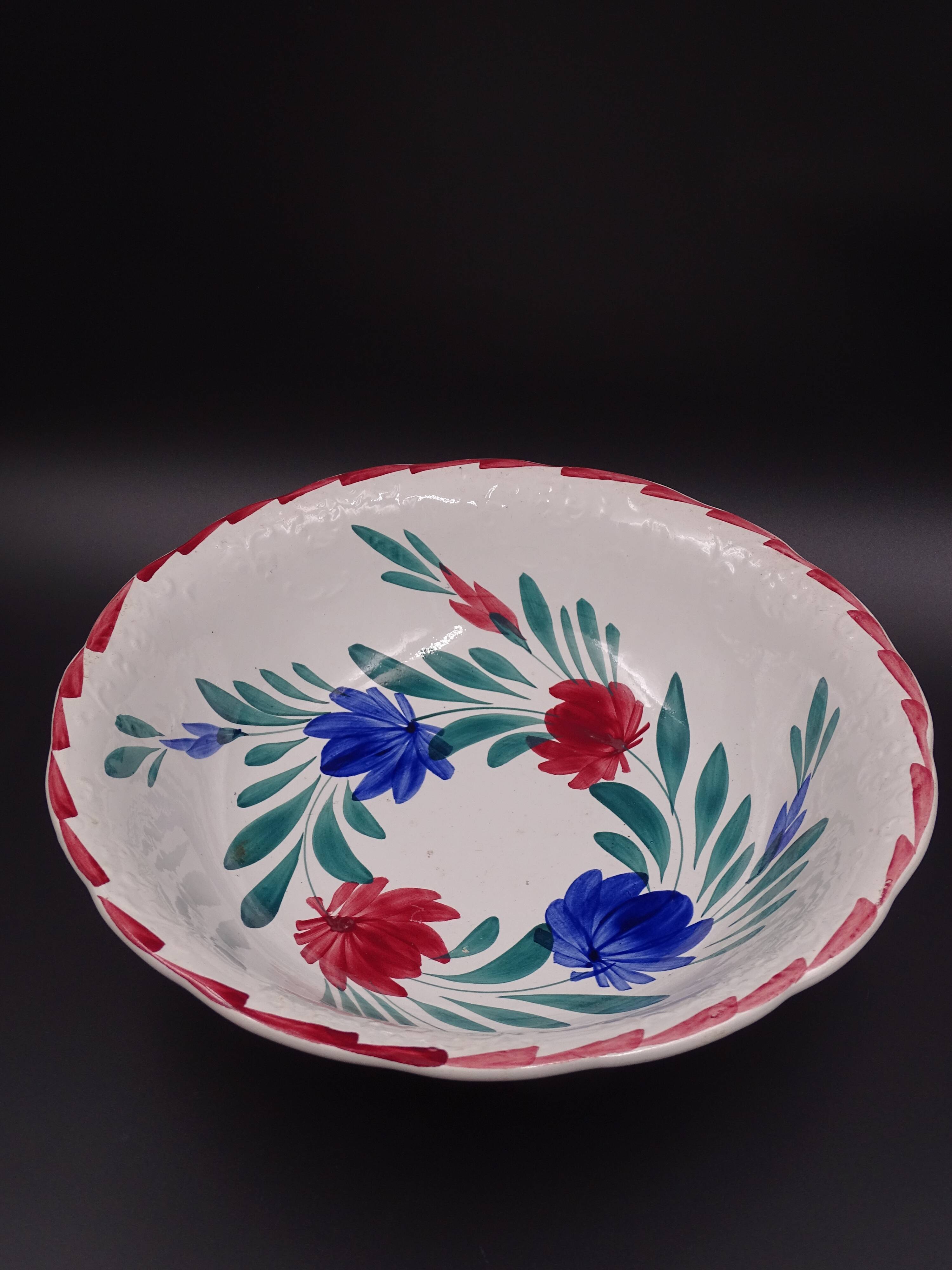 Large earthenware bowl of Moulin-des-Loups - Floral decoration - Around 1960