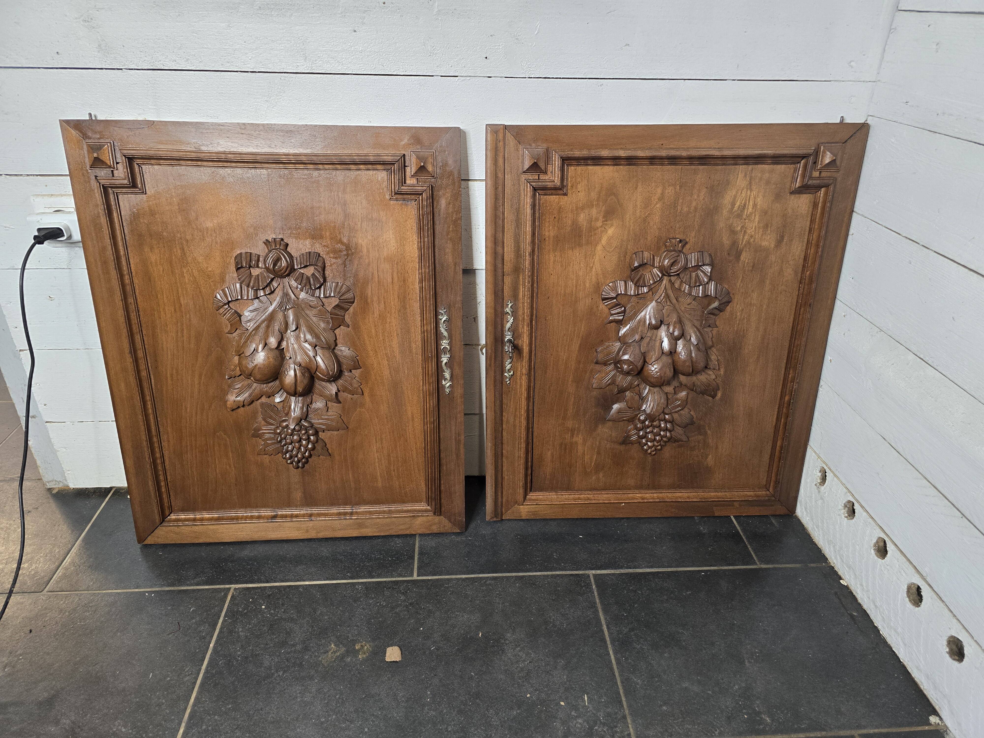 Pair of carved walnut wooden doors