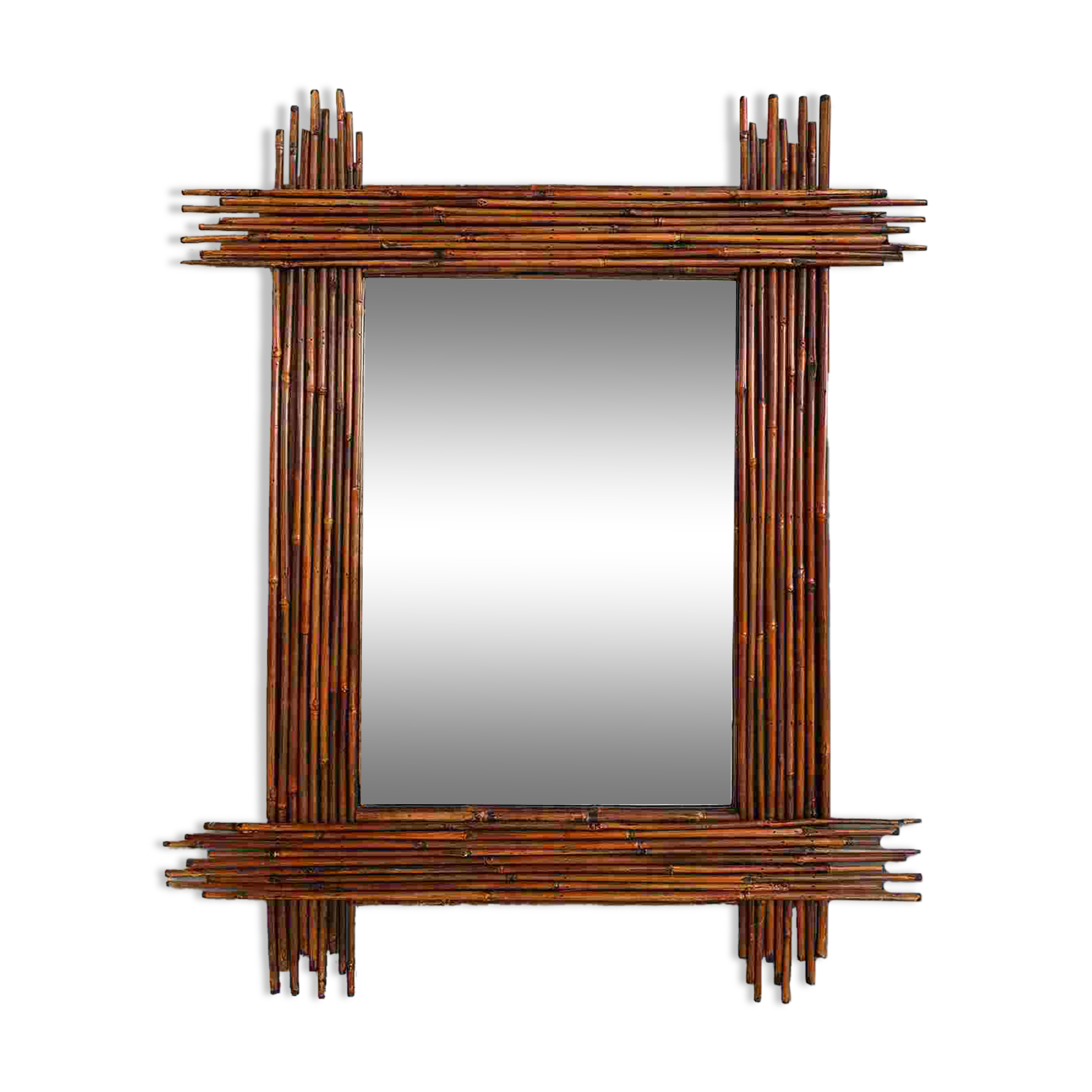 Large Vintage bamboo mirror with beveled mirror, France 1960s