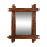 Large Vintage bamboo mirror with beveled mirror, France 1960s