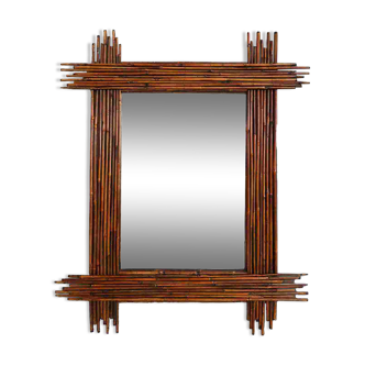 Large Vintage bamboo mirror with beveled mirror, France 1960s