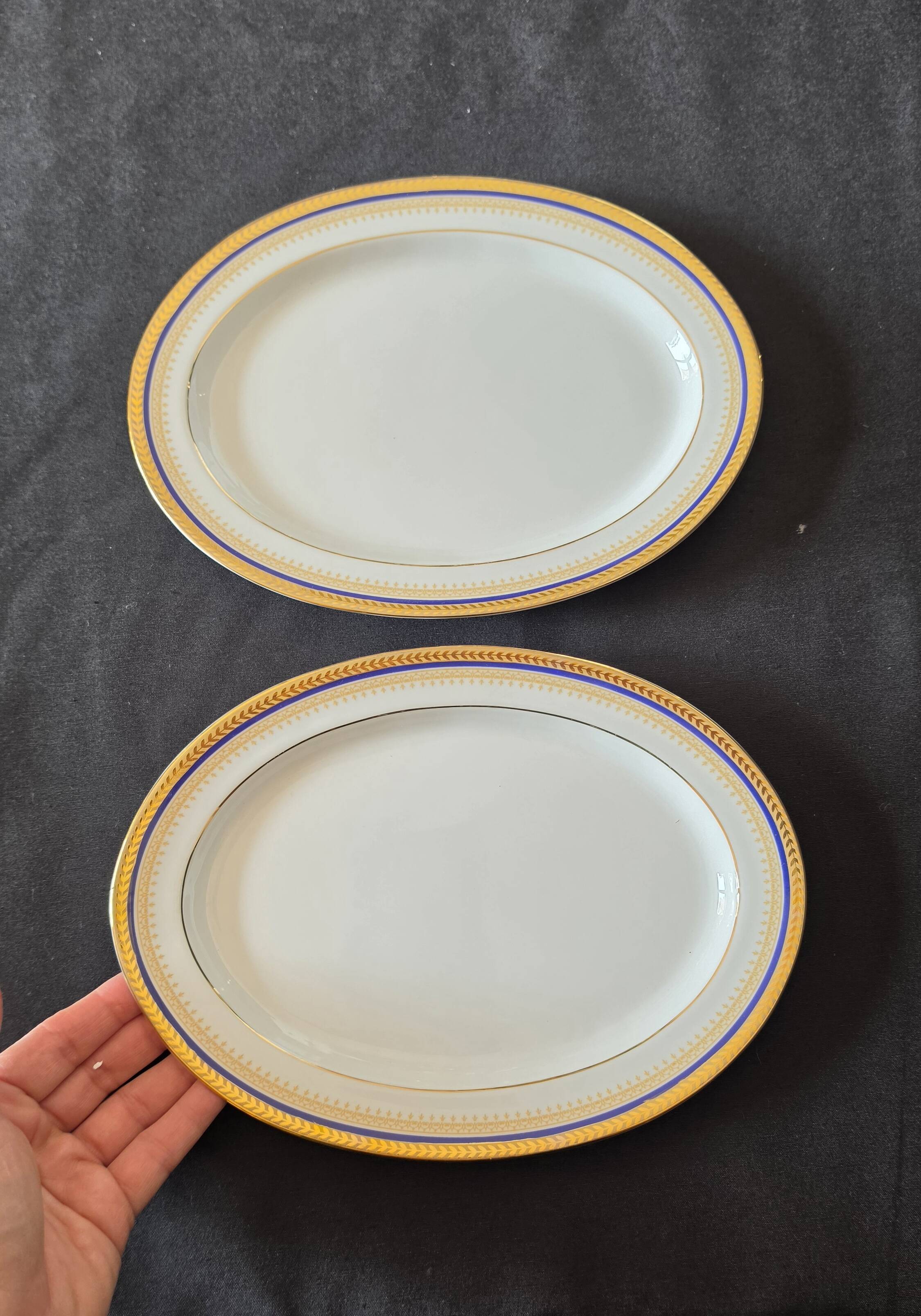 Set of 2 oval shrimp dishes in Limoges porcelain "Blue de F"