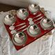 Stainless steel ice cream cups and spoons, 1960s-70s, original boxes.