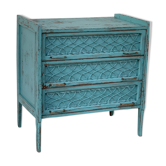 Vintage chest of drawers wood and rattan patina turquoise 1950
