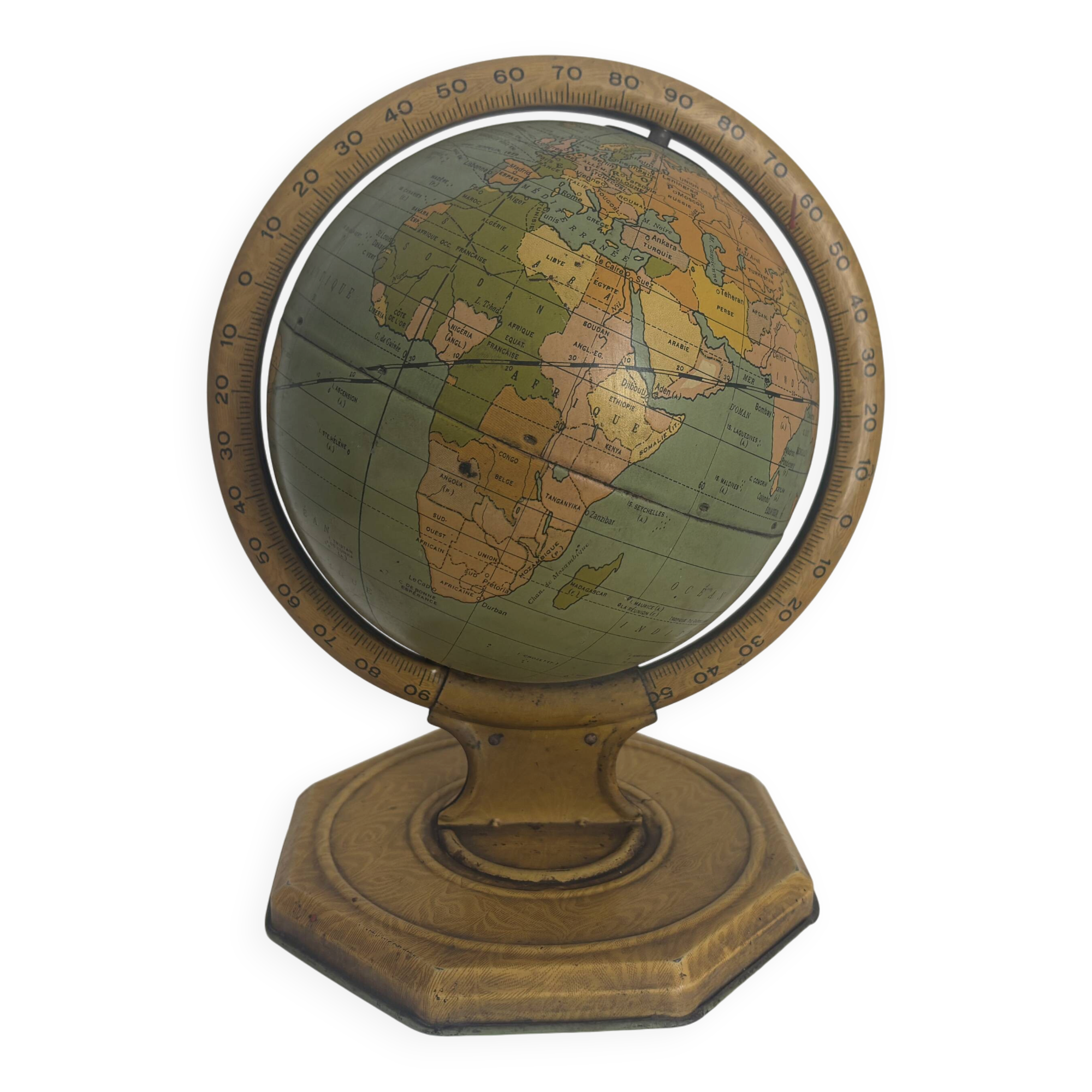 Vintage 1920 terrestrial globe world map metal USA - 25 cm