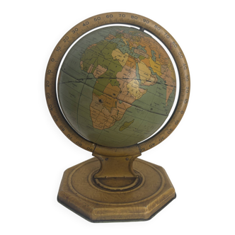 Vintage 1920 terrestrial globe world map metal USA - 25 cm