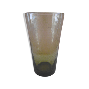 Vase biot en verre bullé couleur jaune forme conique