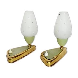 Set of 2 rockabilly fifties table lights with milk glass sconces with little dots
