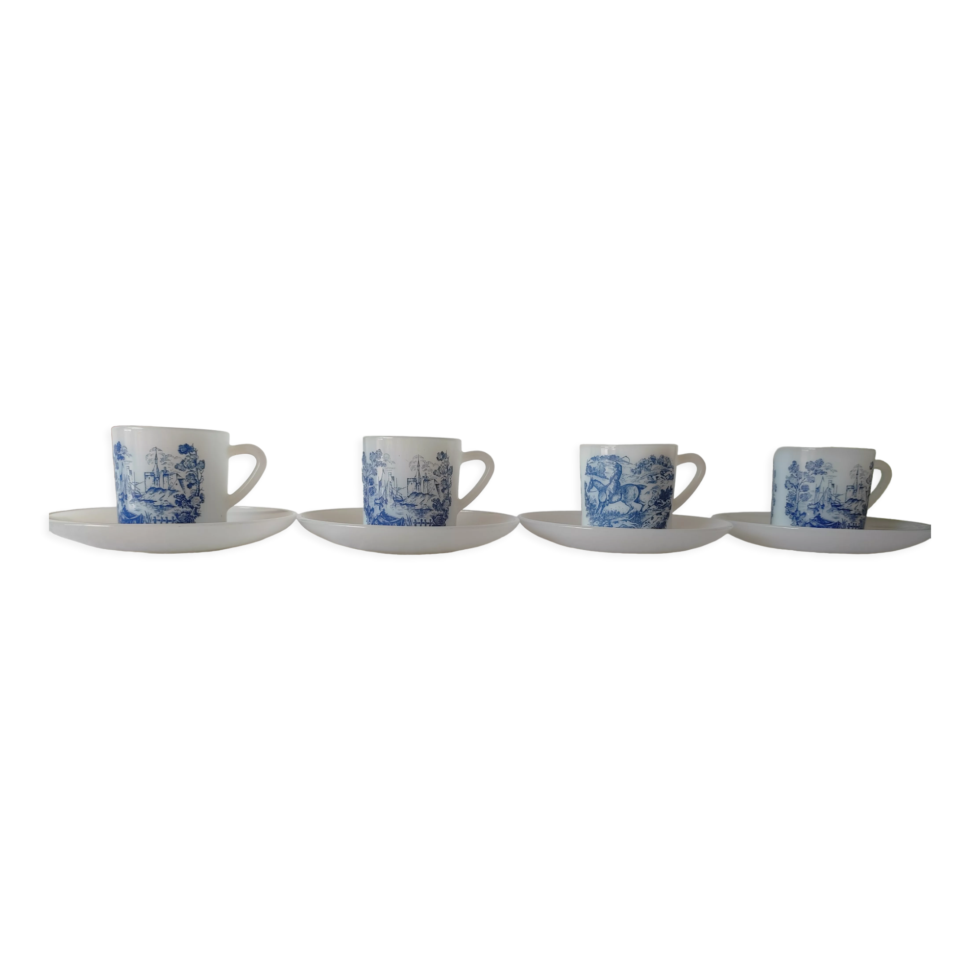 Lot 4 tasses à café et 4 ramequins Arcopal Myosotis Veronica vintage TBE - Arts de la table