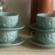 Set of 4 soup / consommé cups and saucers in ceramic.