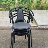 Vintage bistro chair in steel and grey leather from the 1980s.