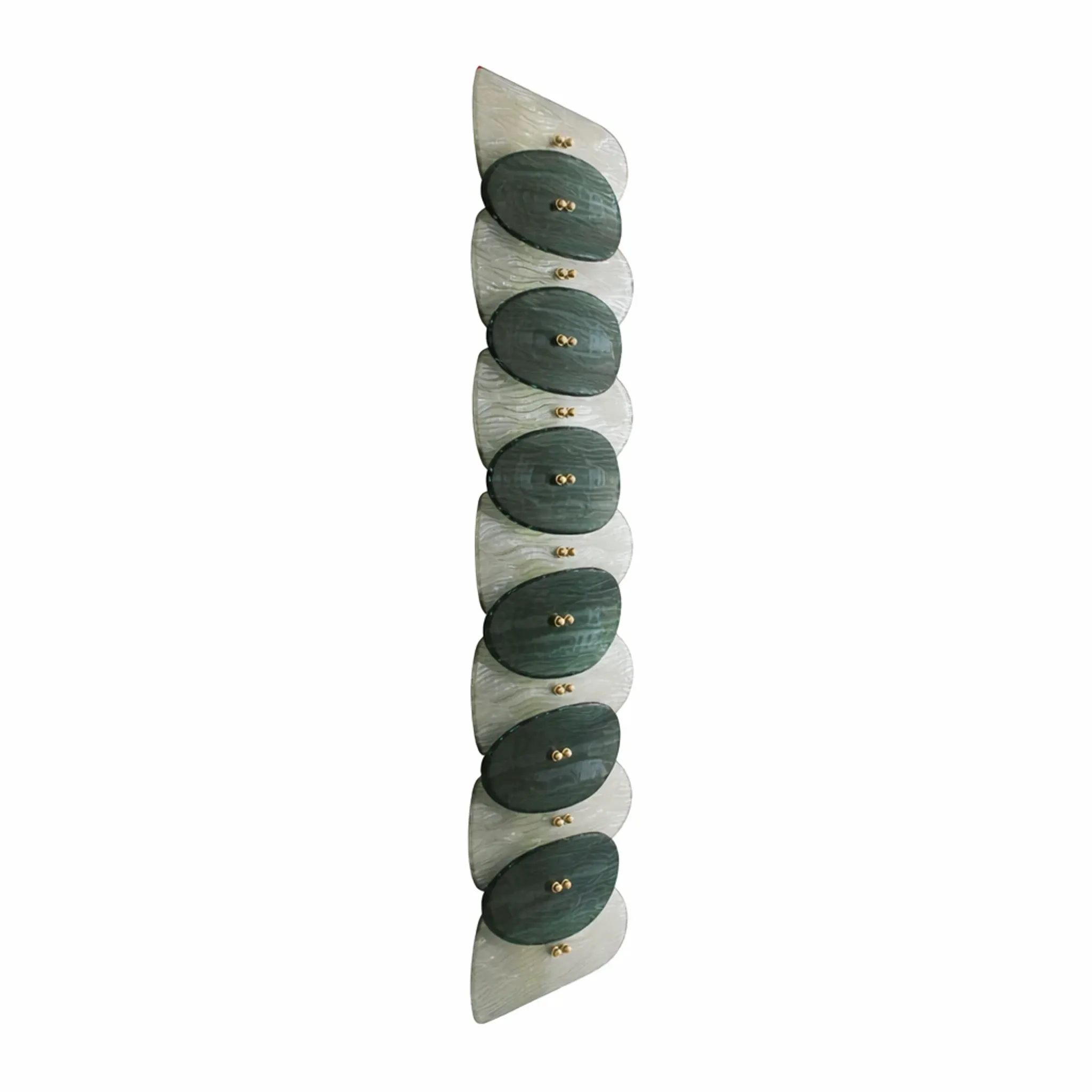 Mid Modern Green And White Murano Glass and Brass Italian Wall Sconces