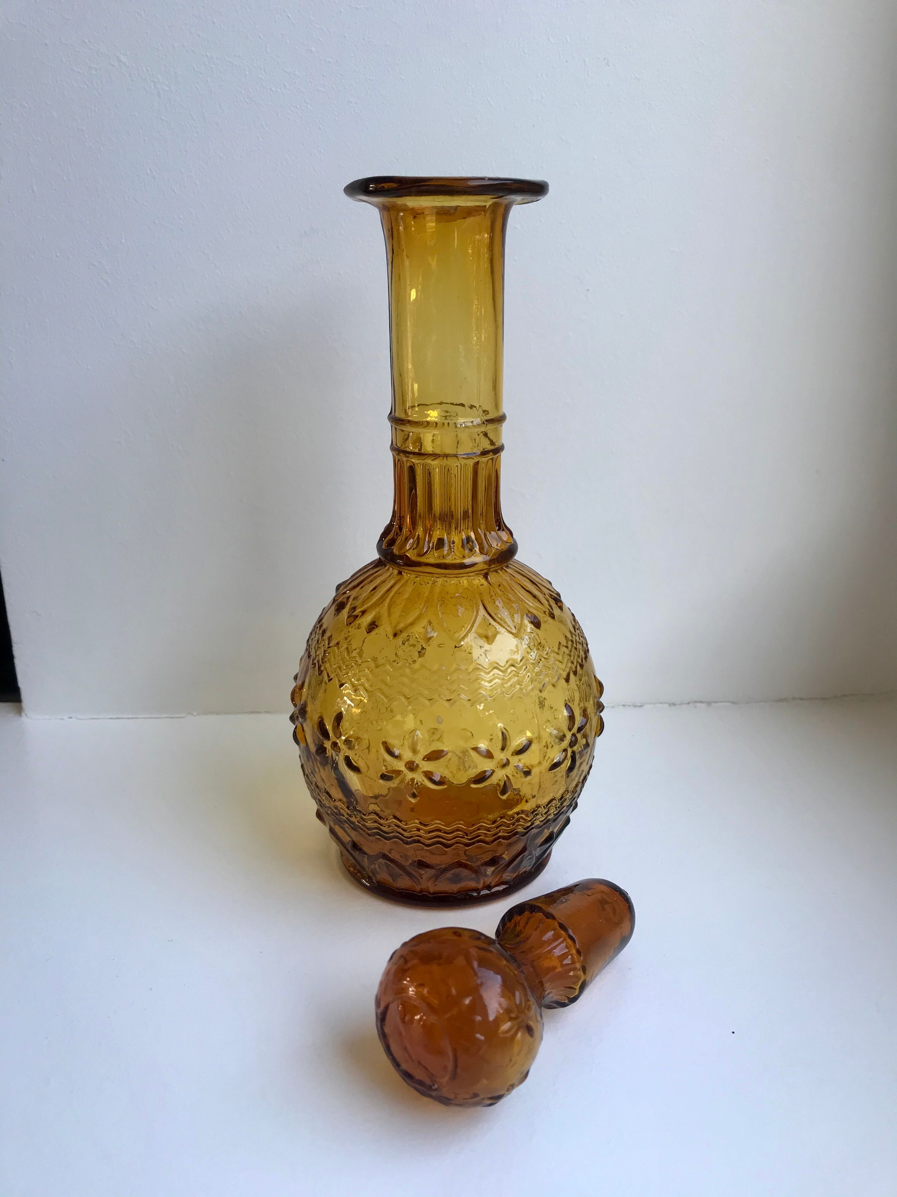 Amber carafe in molded and blown glass 50s