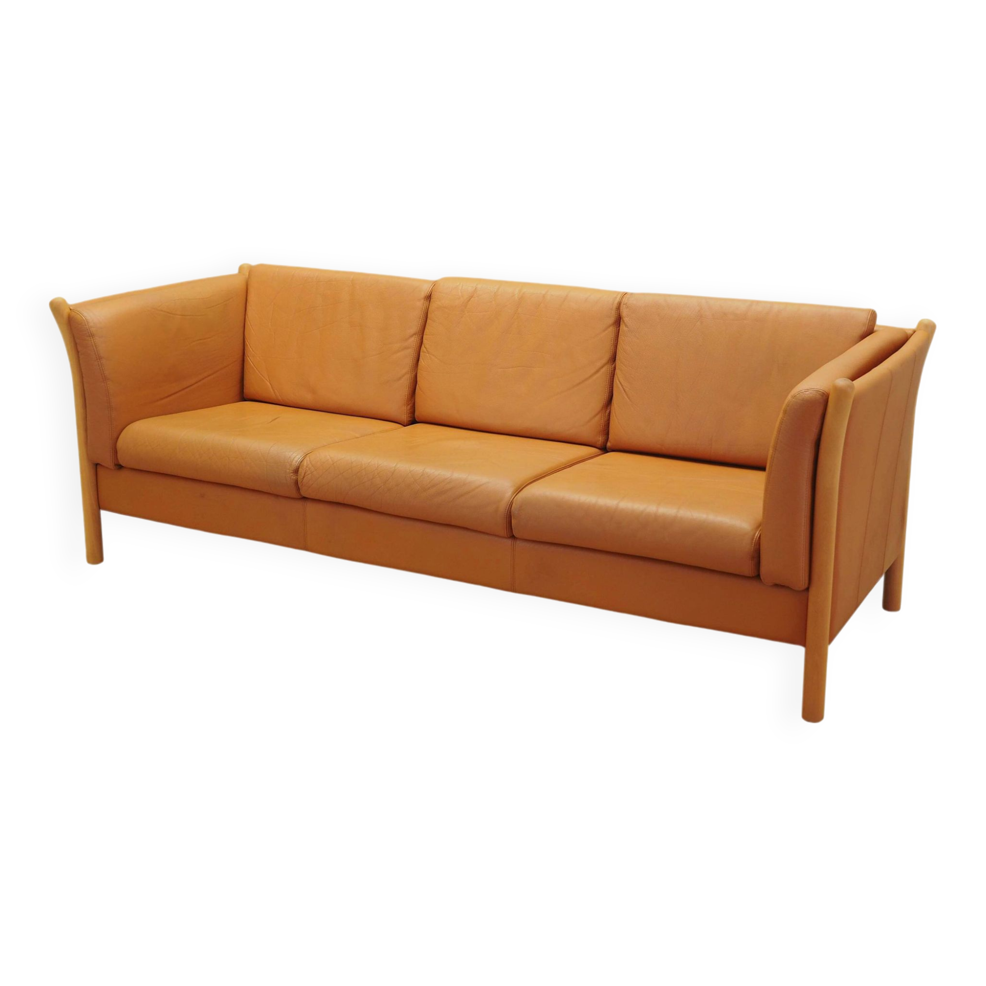 Orange leather sofa, Danish design, 1970s, production: Denmark