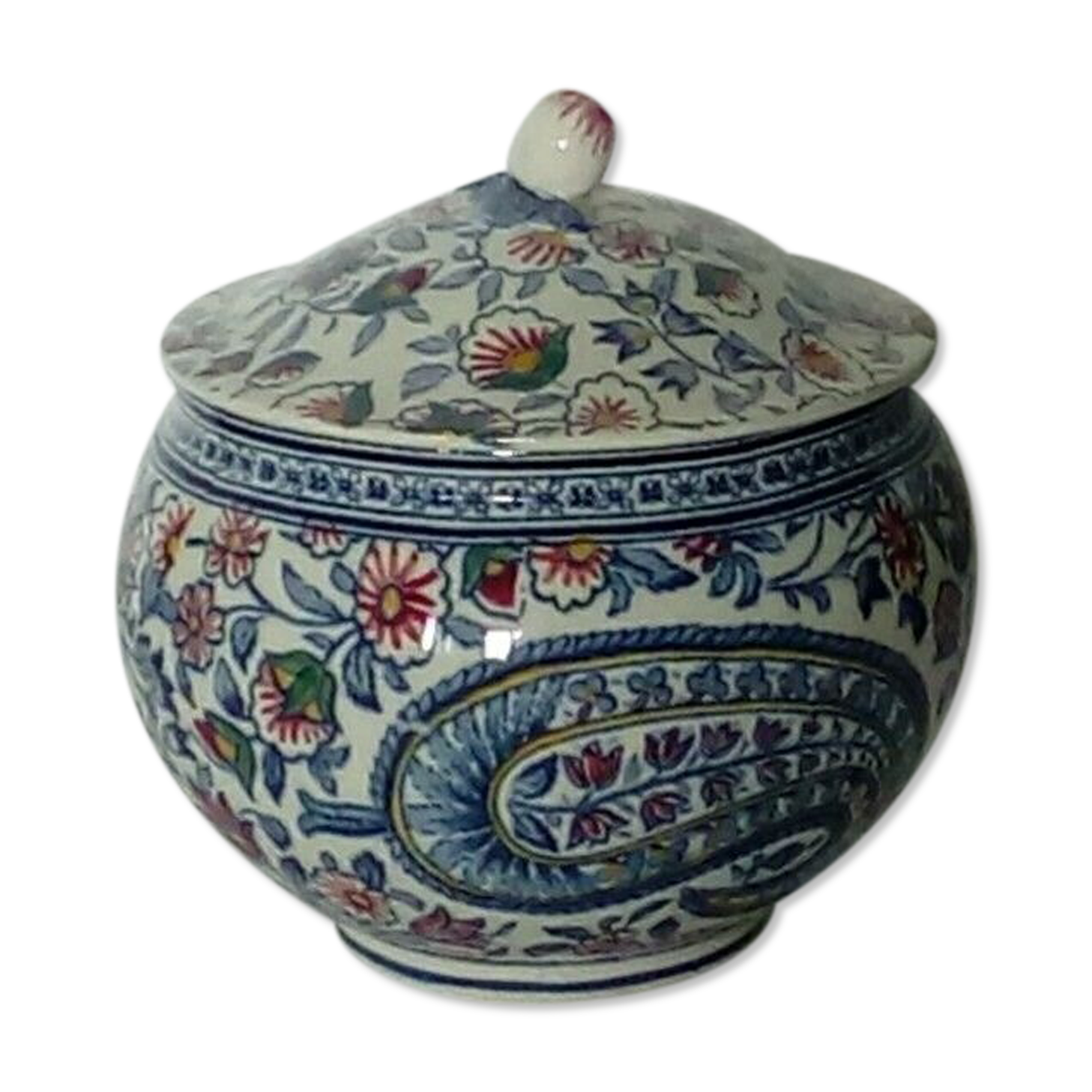 Bonbonniere en faience de gien decor cachemire