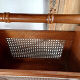 Antique wooden and cane magazine rack