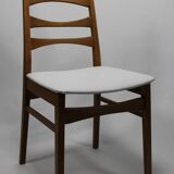 Chaise vintage hellerau en teck et skai blanc 1960 suede