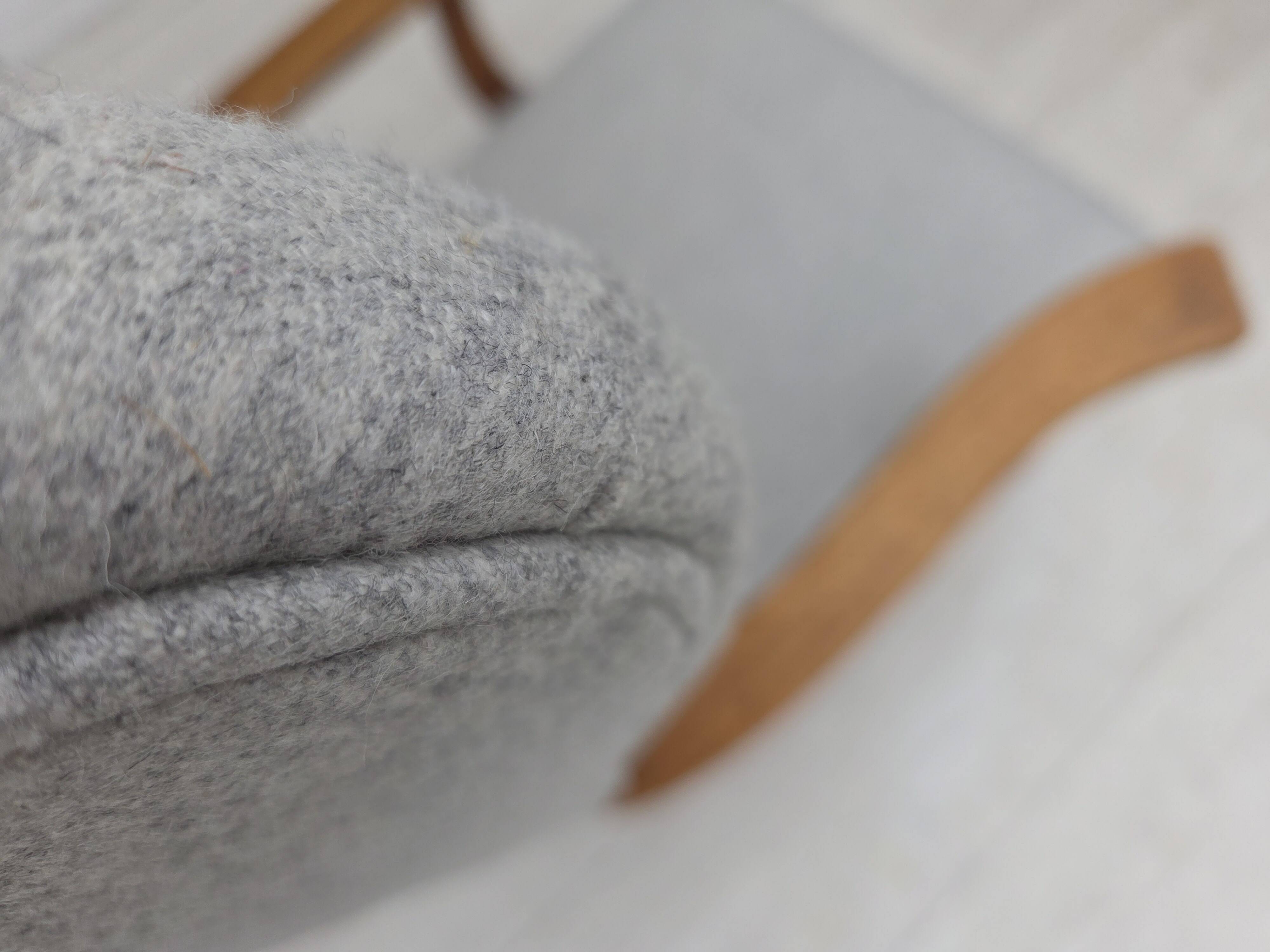 1950s, Danish high-backed armchair, reupholstered, wool, oak wood.