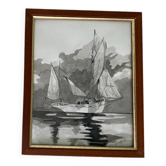 Drawing Indian ink, glass frame