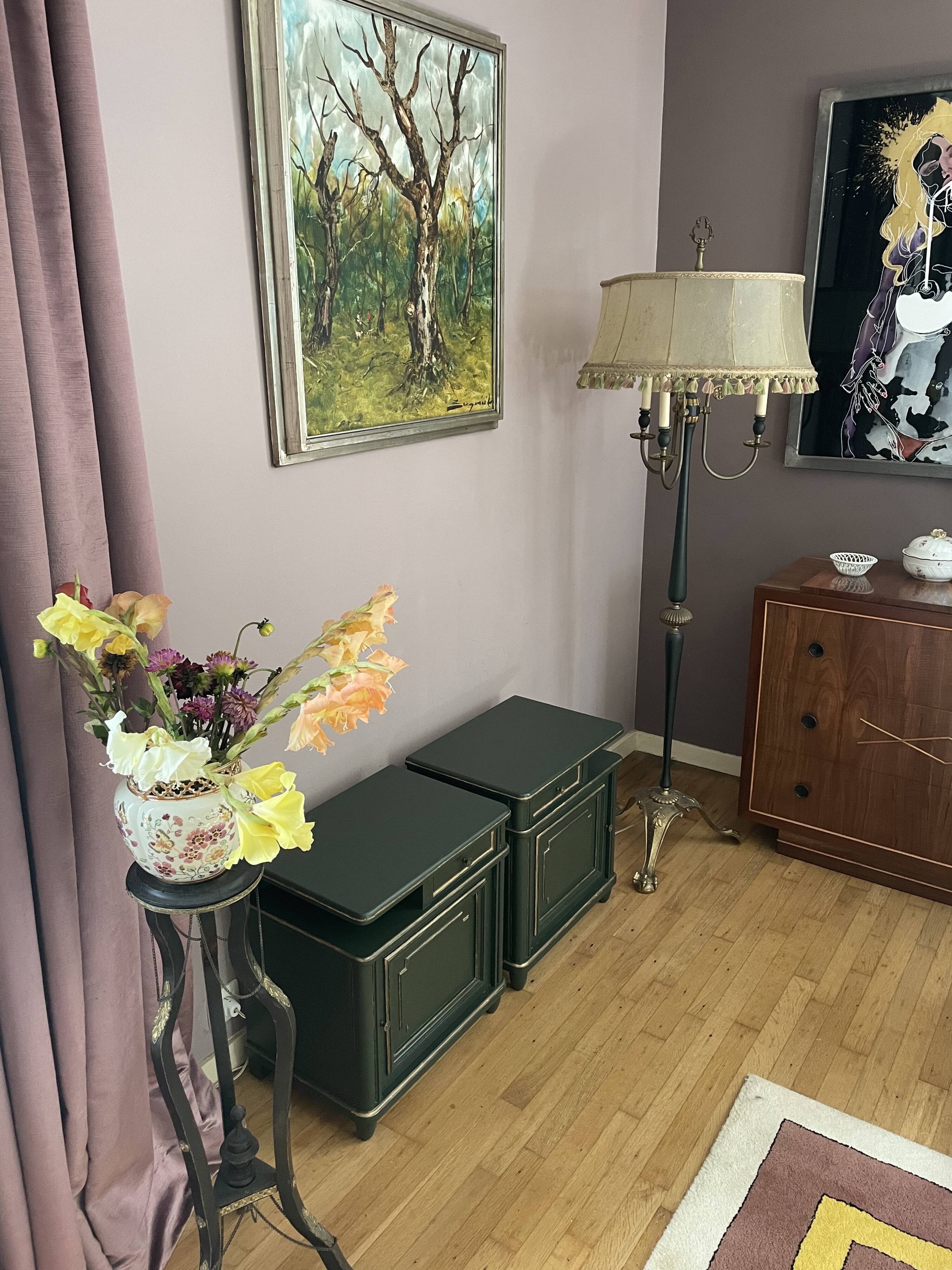 Pair of art-deco bedside tables in painted wood