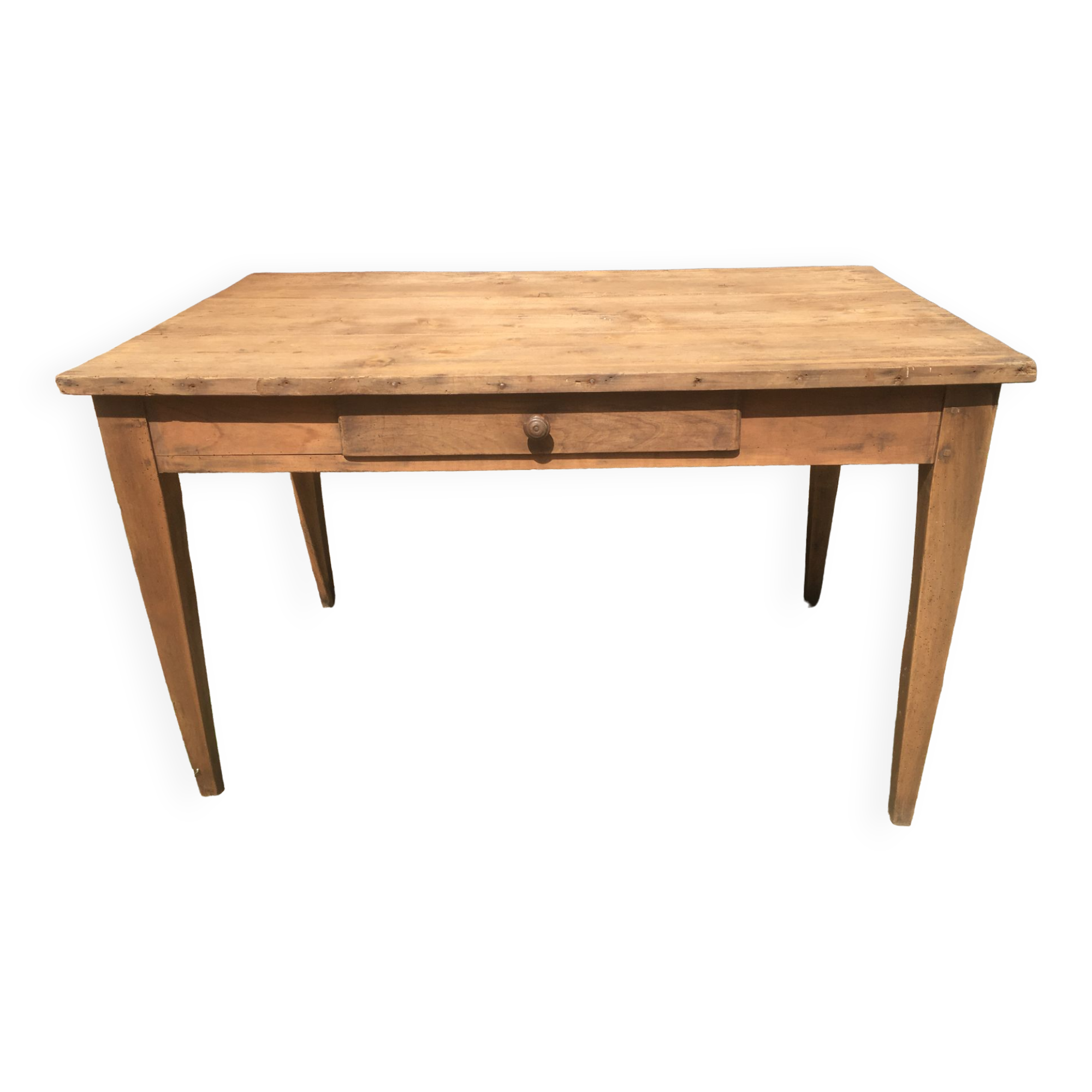 Farmhouse table with raw wood drawer